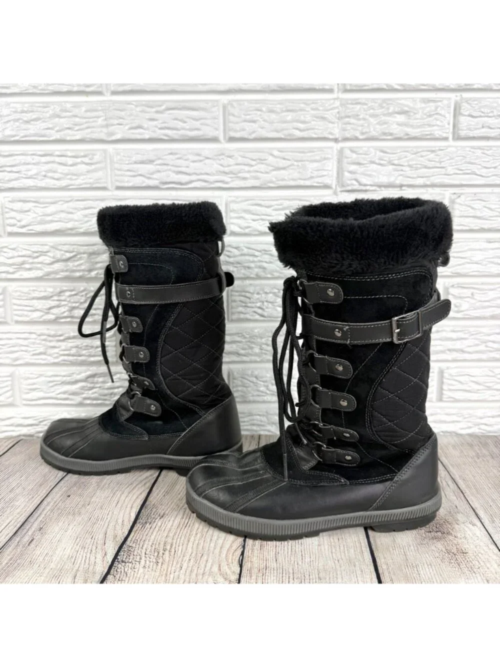 Weathermates by Khombu Black Tall Quilted Winter Snow Boots Size 8M